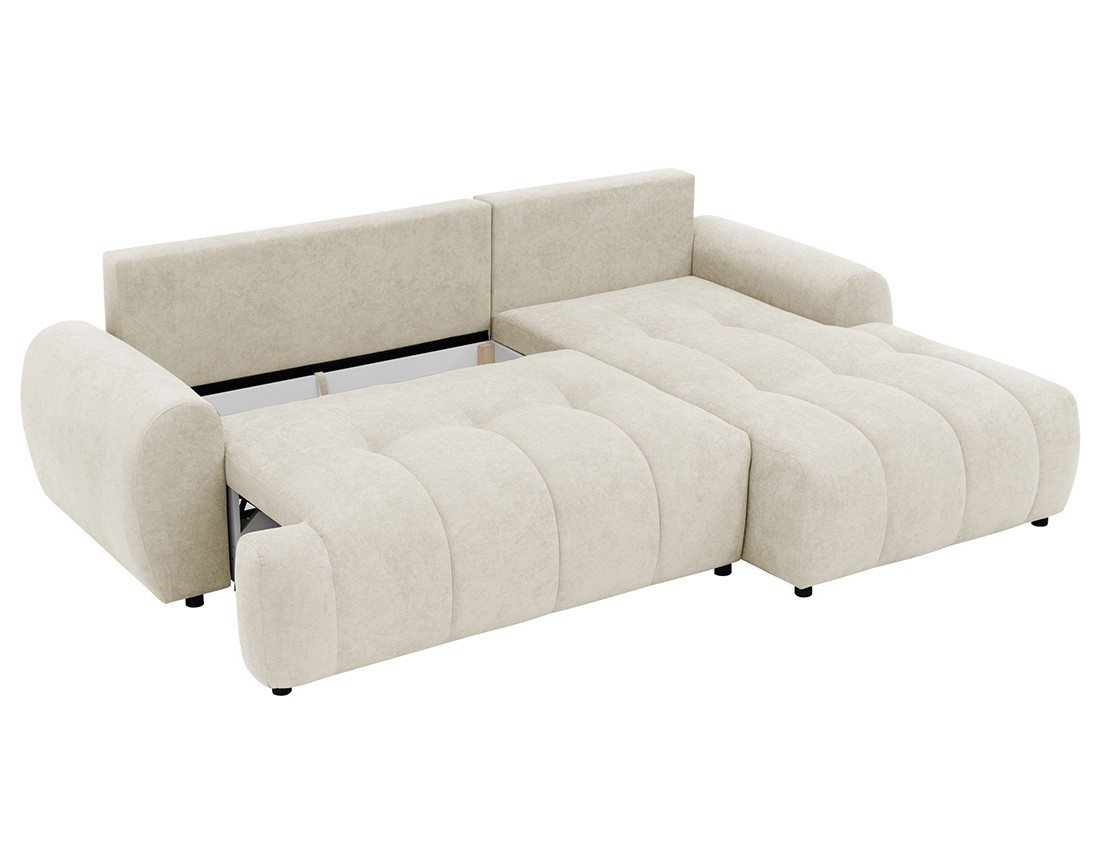 Canapé d'angle droit 4 places convertible avec coffre en tissu texturé Luzzio Canapé d'angle droit 4 places convertible avec coffre en tissu texturé Luzzio