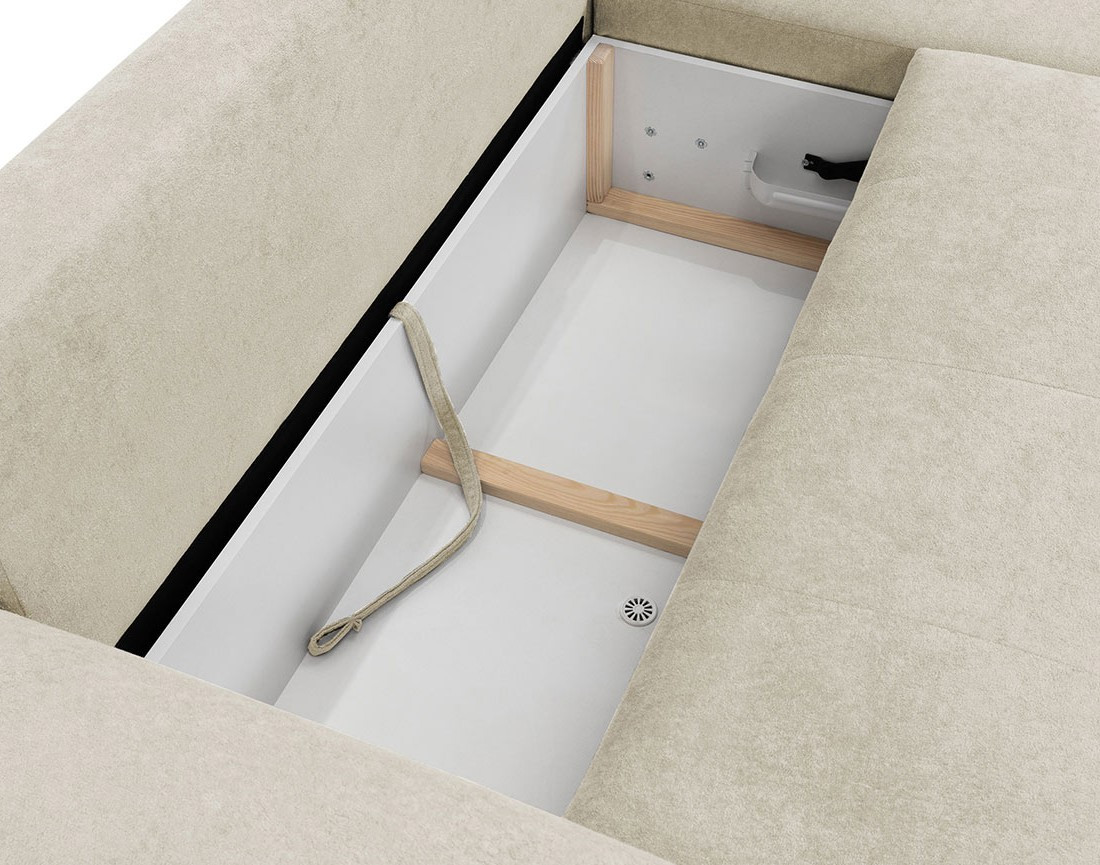 Canapé d'angle droit 4 places convertible avec coffre en tissu texturé Luzzio Canapé d'angle droit 4 places convertible avec coffre en tissu texturé Luzzio