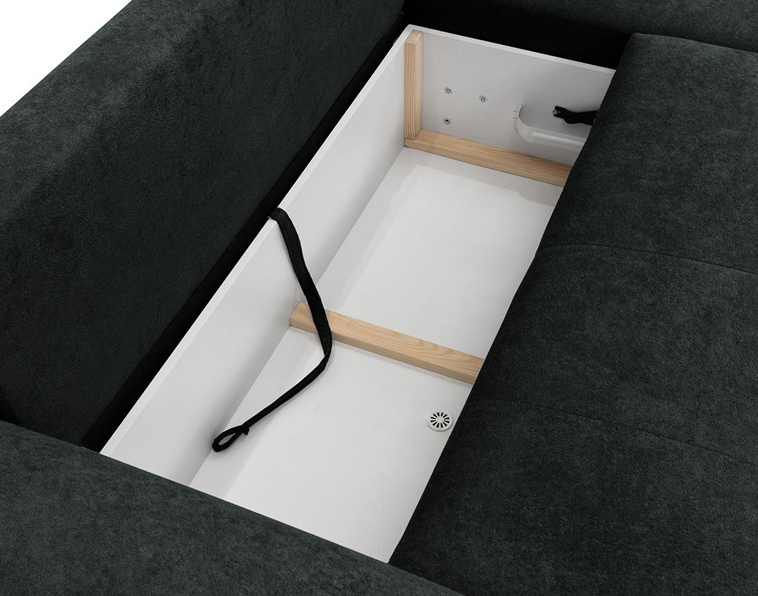 Canapé d'angle droit 4 places convertible avec coffre en tissu texturé Luzzio Canapé d'angle droit 4 places convertible avec coffre en tissu texturé Luzzio