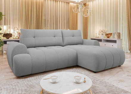Canapé d'angle droit 4 places convertible avec coffre en tissu texturé Luzzio