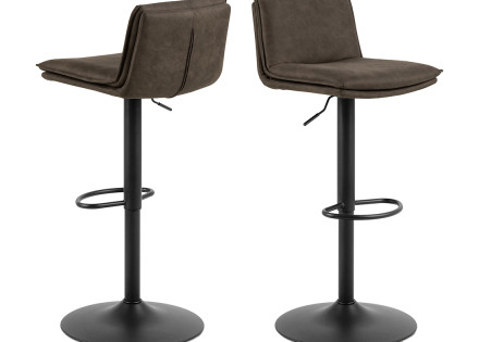 Alora - lot de 2 tabourets - ajustables et pivotants - en tissu texturé et suédine - gris anthracite