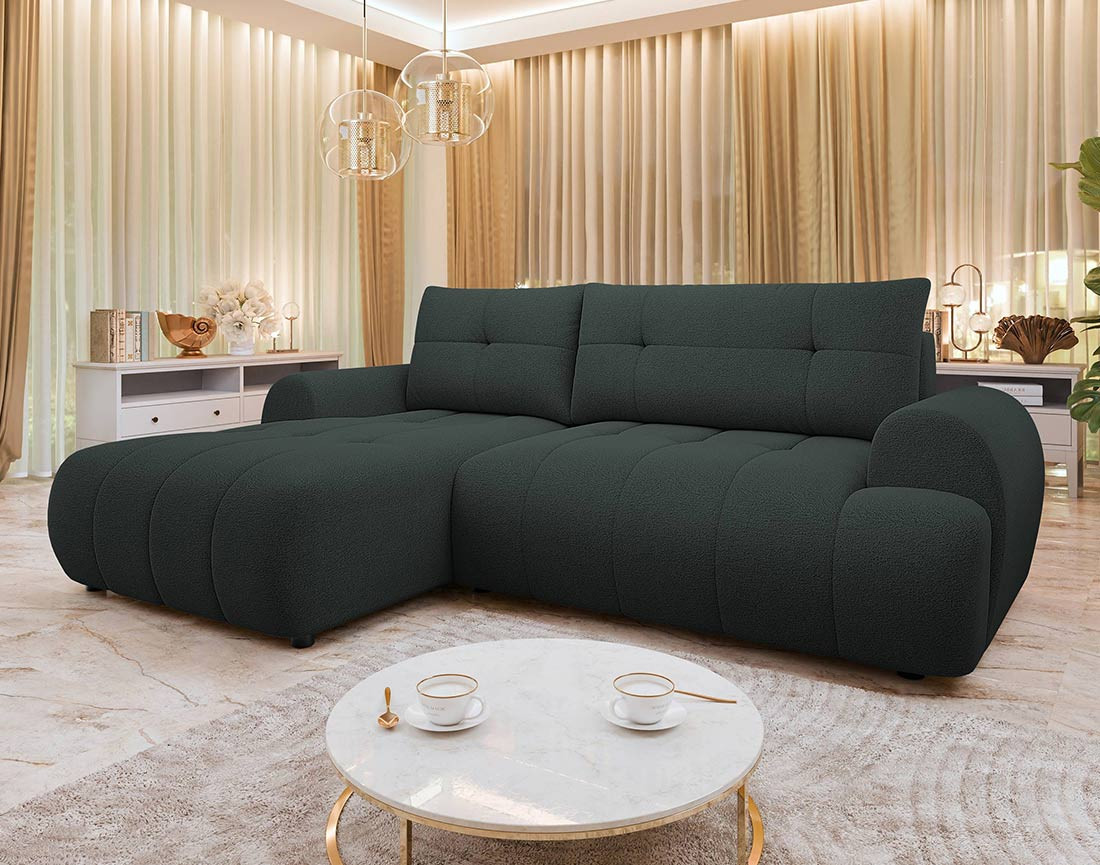Canapé d'angle gauche 4 places convertible avec coffre en tissu texturé Luzzio Canapé d'angle gauche 4 places convertible avec coffre en tissu texturé Luzzio