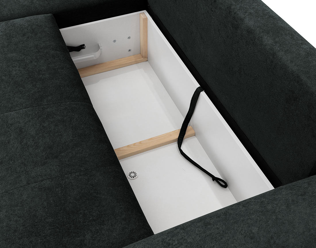 Canapé d'angle gauche 4 places convertible avec coffre en tissu texturé Luzzio Canapé d'angle gauche 4 places convertible avec coffre en tissu texturé Luzzio