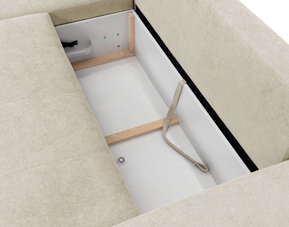 Canapé d'angle gauche 4 places convertible avec coffre en tissu texturé Luzzio Canapé d'angle gauche 4 places convertible avec coffre en tissu texturé Luzzio