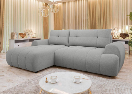 Canapé d'angle gauche 4 places convertible avec coffre en tissu texturé Luzzio