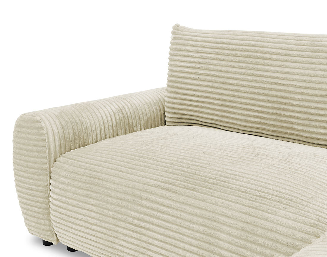 Canapé d'angle droit 4 places convertible avec coffre en velours côtelé grosses côtes Silvano Canapé d'angle droit 4 places convertible avec coffre en velours côtelé grosses côtes Silvano