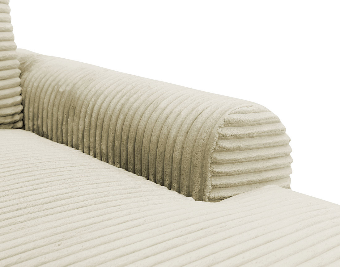 Canapé d'angle droit 4 places convertible avec coffre en velours côtelé grosses côtes Silvano Canapé d'angle droit 4 places convertible avec coffre en velours côtelé grosses côtes Silvano