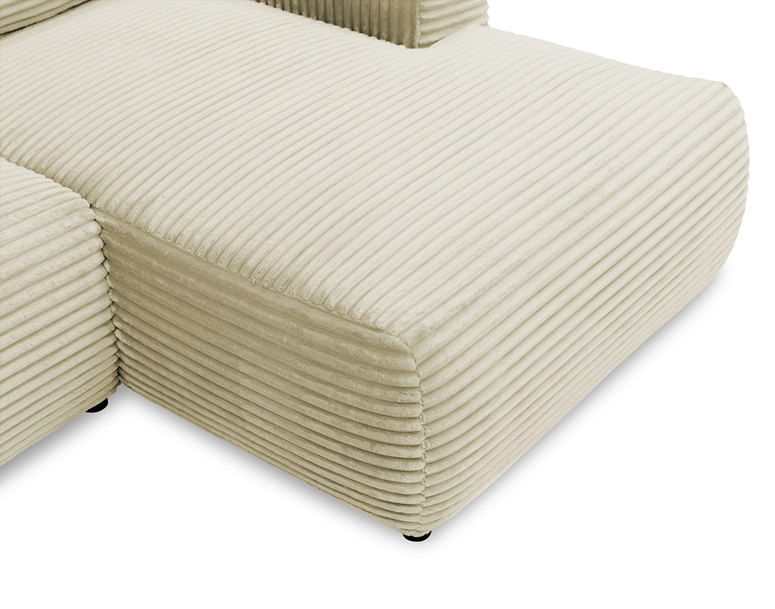 Canapé d'angle droit 4 places convertible avec coffre en velours côtelé grosses côtes Silvano Canapé d'angle droit 4 places convertible avec coffre en velours côtelé grosses côtes Silvano