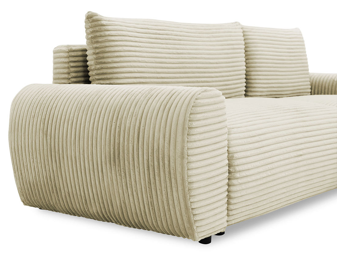 Canapé d'angle droit 4 places convertible avec coffre en velours côtelé grosses côtes Silvano Canapé d'angle droit 4 places convertible avec coffre en velours côtelé grosses côtes Silvano