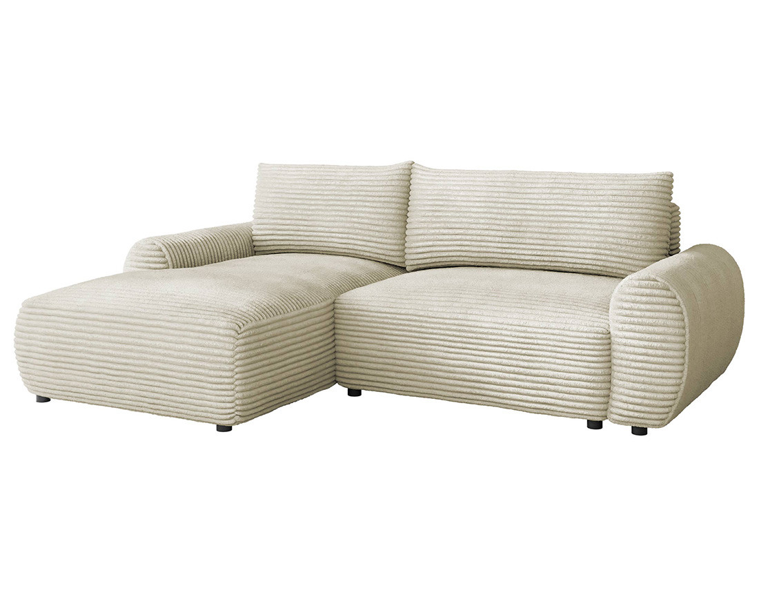 Canapé d'angle gauche 4 places convertible avec coffre en velours côtelé grosses côtes Silvano Canapé d'angle gauche 4 places convertible avec coffre en velours côtelé grosses côtes Silvano