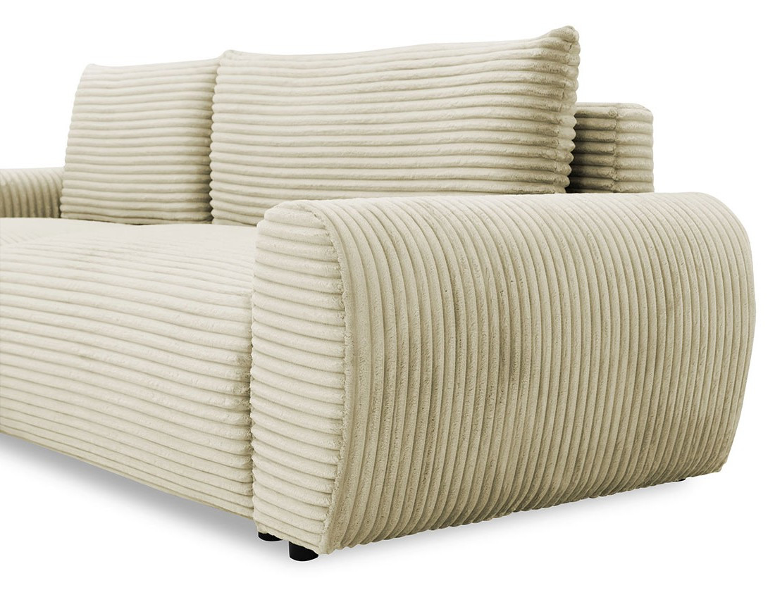 Canapé d'angle gauche 4 places convertible avec coffre en velours côtelé grosses côtes Silvano Canapé d'angle gauche 4 places convertible avec coffre en velours côtelé grosses côtes Silvano