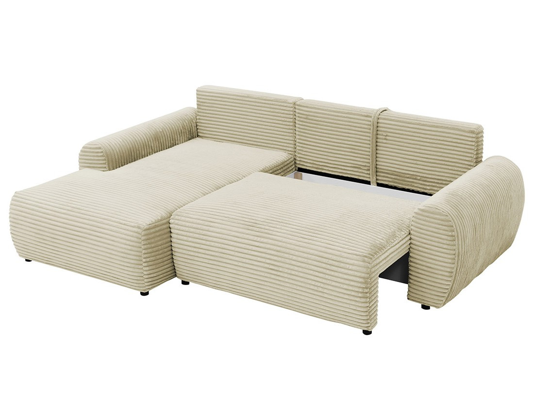 Canapé d'angle gauche 4 places convertible avec coffre en velours côtelé grosses côtes Silvano Canapé d'angle gauche 4 places convertible avec coffre en velours côtelé grosses côtes Silvano