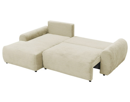 Canapé d'angle gauche 4 places convertible avec coffre en velours côtelé grosses côtes Silvano