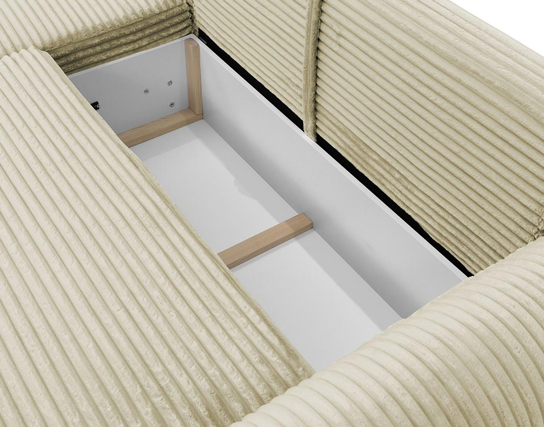 Canapé d'angle gauche 4 places convertible avec coffre en velours côtelé grosses côtes Silvano Canapé d'angle gauche 4 places convertible avec coffre en velours côtelé grosses côtes Silvano