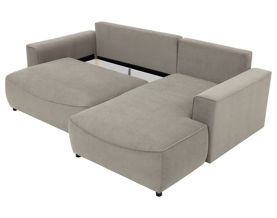 Canapé d'angle droit 4 places convertible avec coffre en tissu texturé Aurelia Canapé d'angle droit 4 places convertible avec coffre en tissu texturé Aurelia