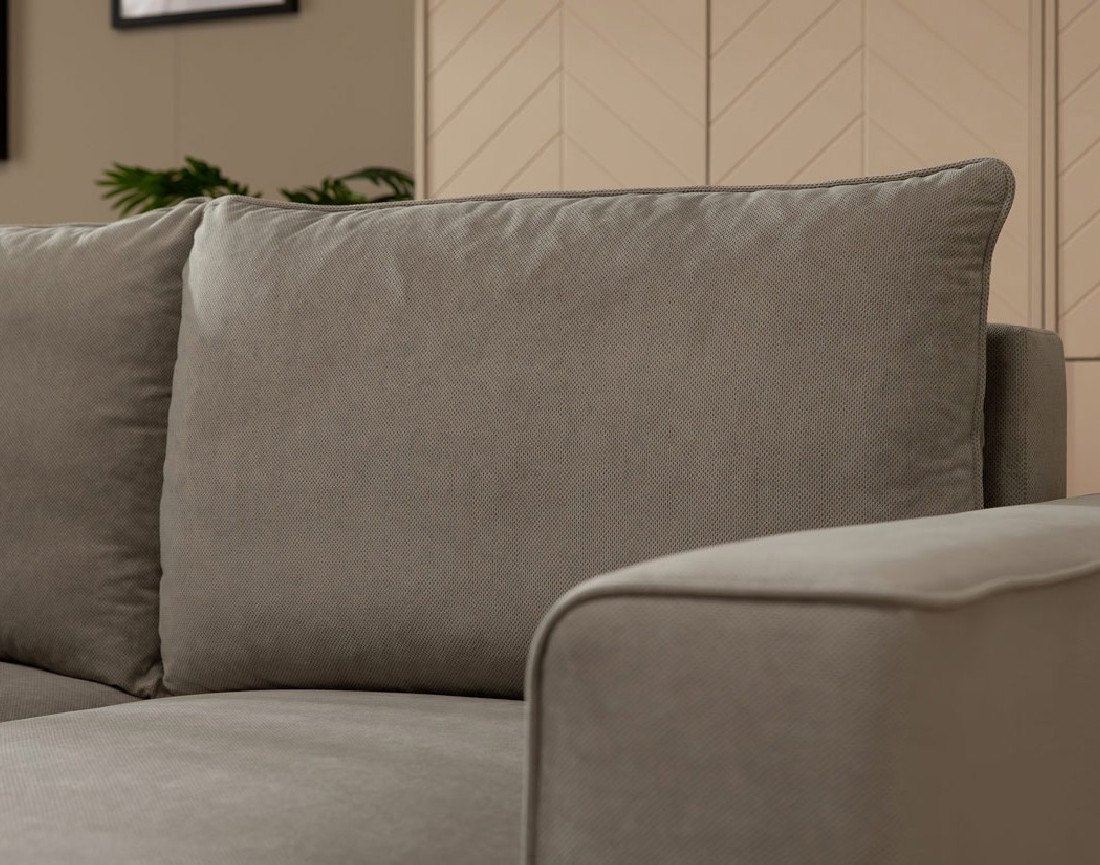 Canapé d'angle droit 4 places convertible avec coffre en tissu texturé Aurelia Canapé d'angle droit 4 places convertible avec coffre en tissu texturé Aurelia