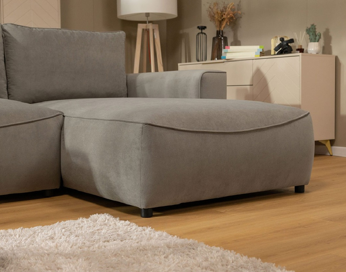 Canapé d'angle droit 4 places convertible avec coffre en tissu texturé Aurelia Canapé d'angle droit 4 places convertible avec coffre en tissu texturé Aurelia