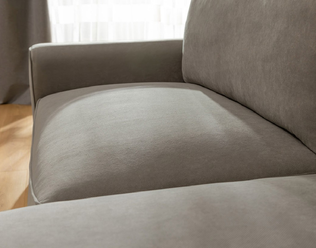 Canapé d'angle droit 4 places convertible avec coffre en tissu texturé Aurelia Canapé d'angle droit 4 places convertible avec coffre en tissu texturé Aurelia
