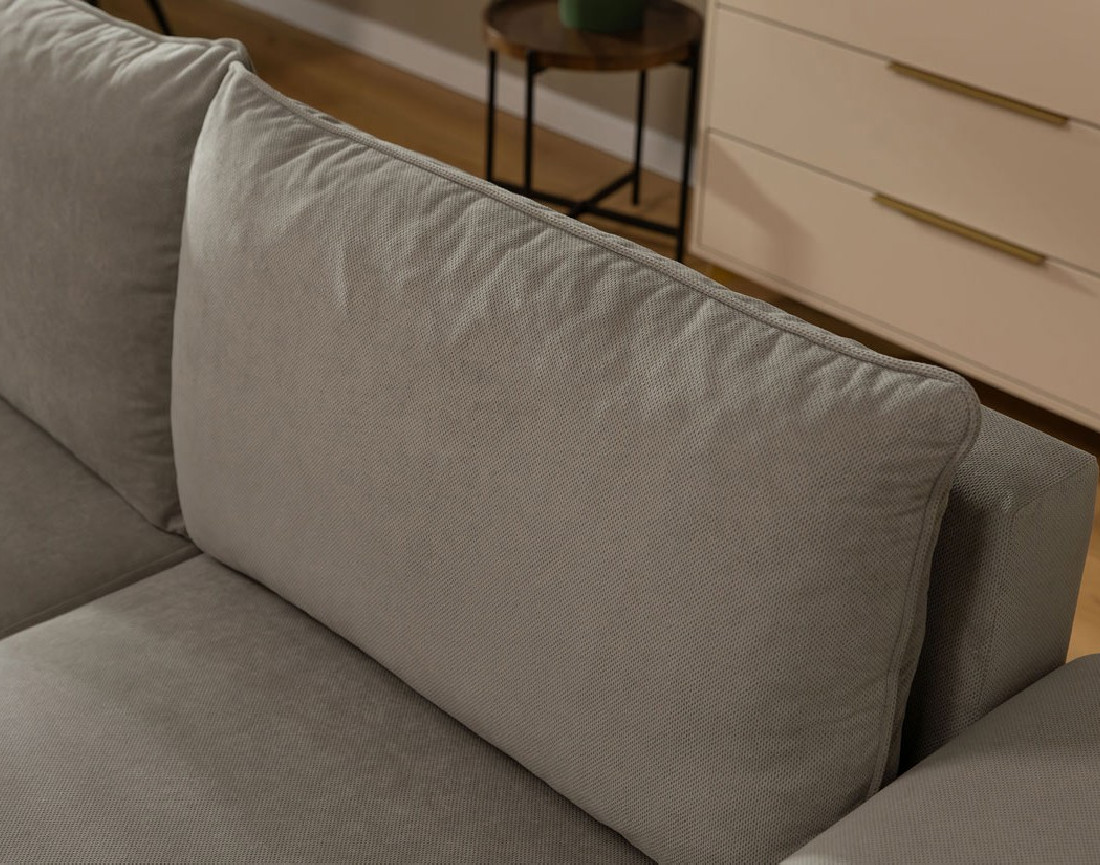 Canapé d'angle droit 4 places convertible avec coffre en tissu texturé Aurelia Canapé d'angle droit 4 places convertible avec coffre en tissu texturé Aurelia