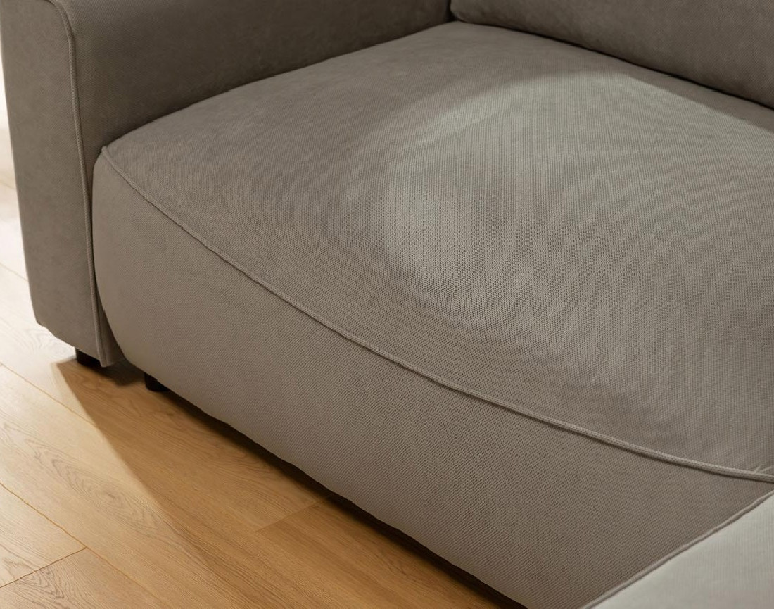 Canapé d'angle droit 4 places convertible avec coffre en tissu texturé Aurelia Canapé d'angle droit 4 places convertible avec coffre en tissu texturé Aurelia