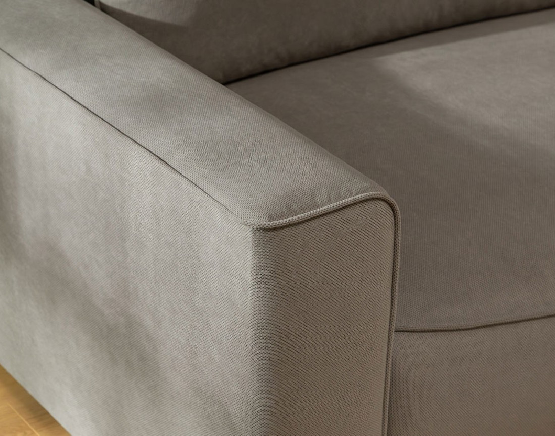 Canapé d'angle droit 4 places convertible avec coffre en tissu texturé Aurelia Canapé d'angle droit 4 places convertible avec coffre en tissu texturé Aurelia