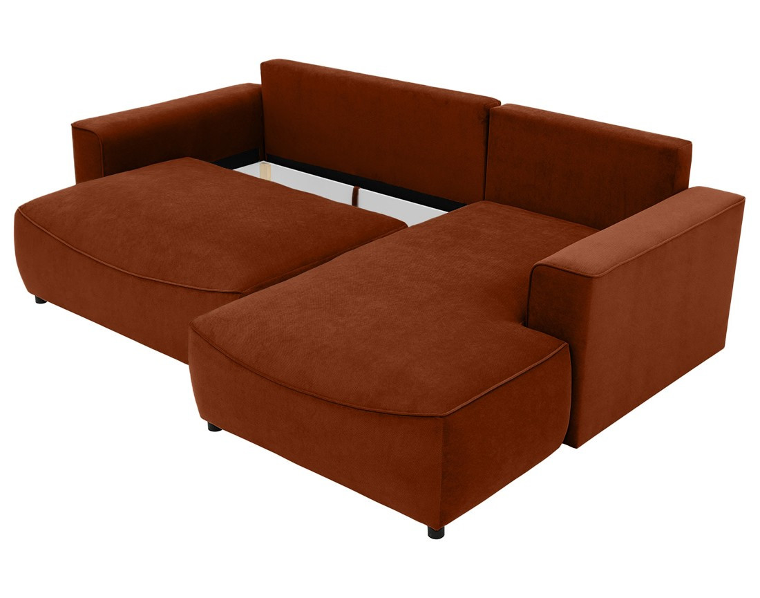 Canapé d'angle droit 4 places convertible avec coffre en tissu texturé Aurelia