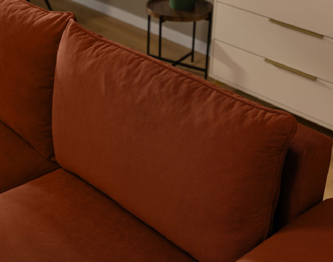 Canapé d'angle droit 4 places convertible avec coffre en tissu texturé Aurelia