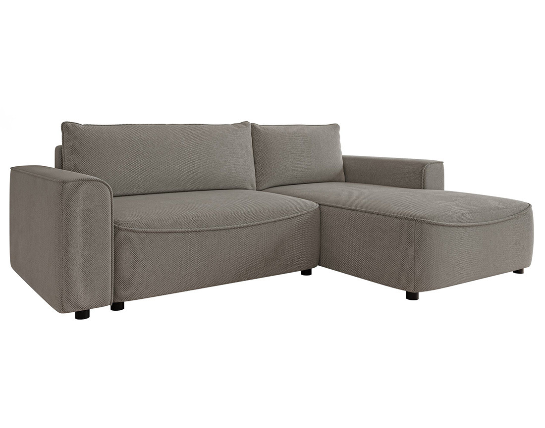 Canapé d'angle droit 4 places convertible avec coffre en tissu texturé Aurelia Canapé d'angle droit 4 places convertible avec coffre en tissu texturé Aurelia