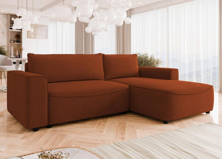 Canapé d'angle droit 4 places convertible avec coffre en tissu texturé Aurelia