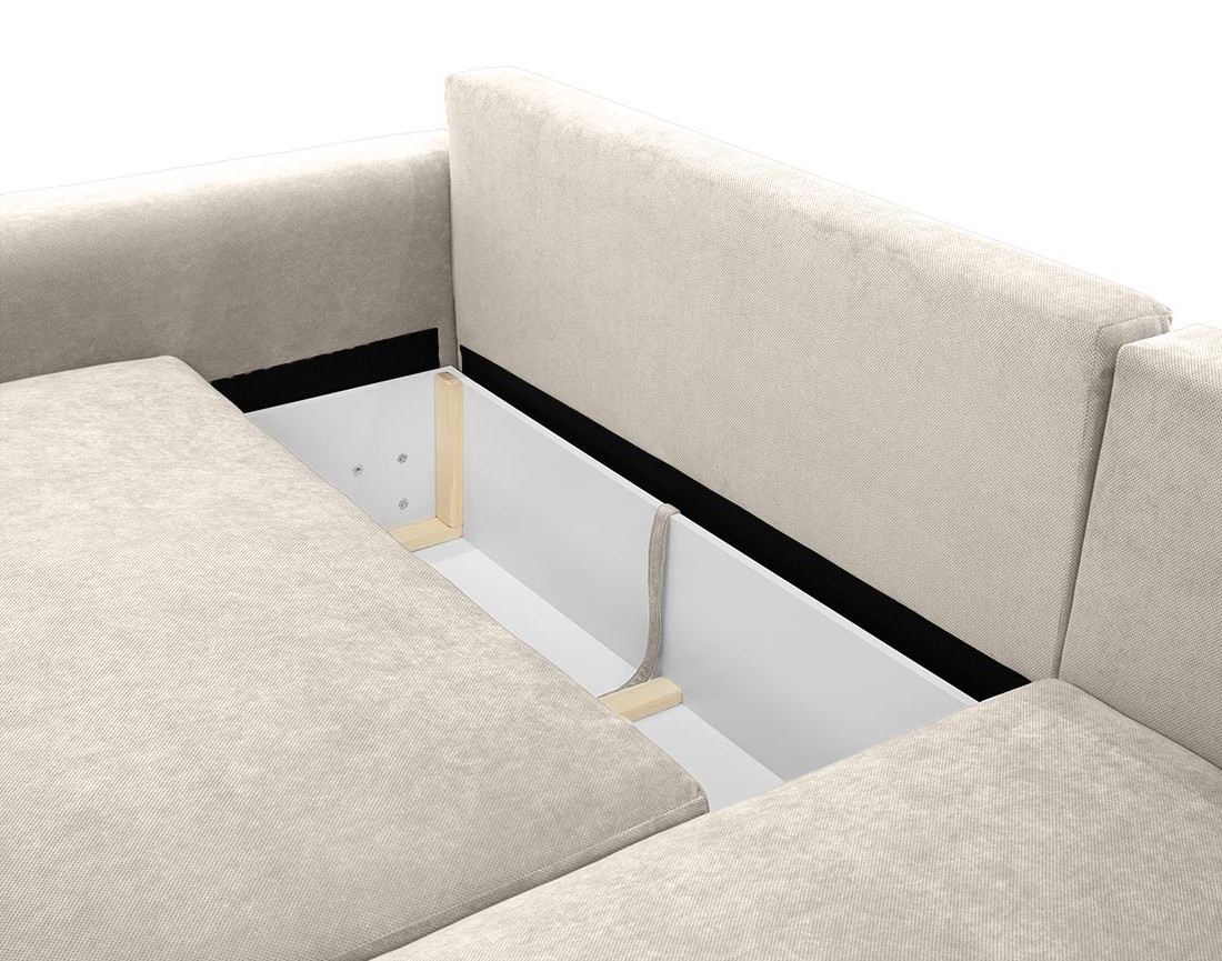 Canapé d'angle droit 4 places convertible avec coffre en tissu texturé Aurelia Canapé d'angle droit 4 places convertible avec coffre en tissu texturé Aurelia