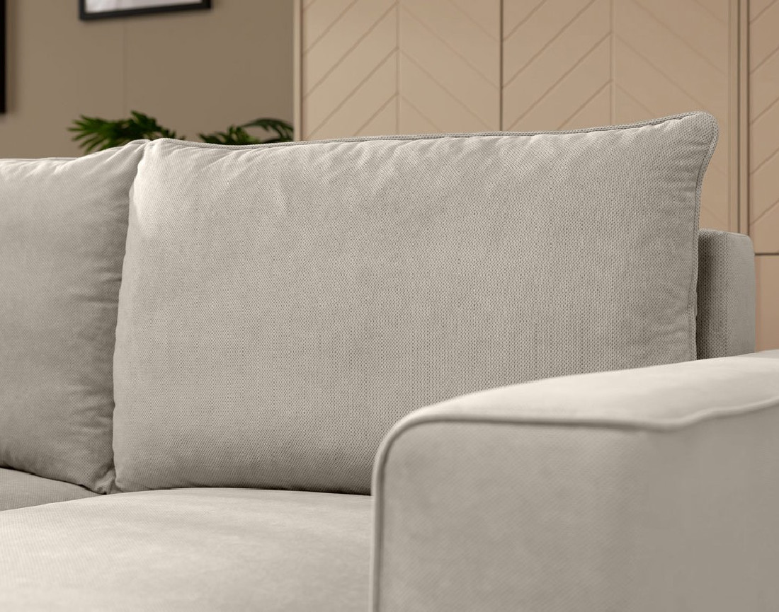 Canapé d'angle droit 4 places convertible avec coffre en tissu texturé Aurelia Canapé d'angle droit 4 places convertible avec coffre en tissu texturé Aurelia