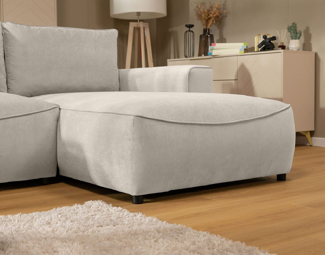 Canapé d'angle droit 4 places convertible avec coffre en tissu texturé Aurelia Canapé d'angle droit 4 places convertible avec coffre en tissu texturé Aurelia