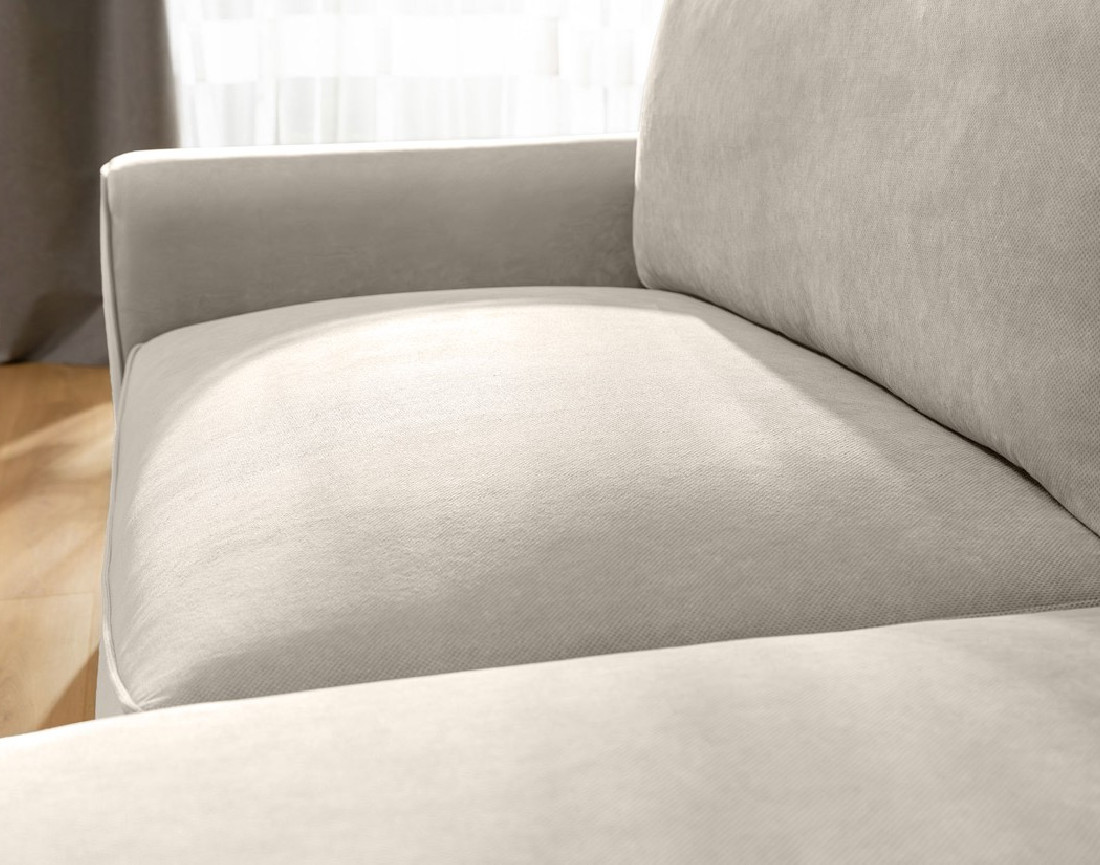 Canapé d'angle droit 4 places convertible avec coffre en tissu texturé Aurelia Canapé d'angle droit 4 places convertible avec coffre en tissu texturé Aurelia