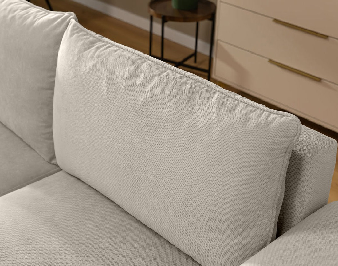 Canapé d'angle droit 4 places convertible avec coffre en tissu texturé Aurelia Canapé d'angle droit 4 places convertible avec coffre en tissu texturé Aurelia