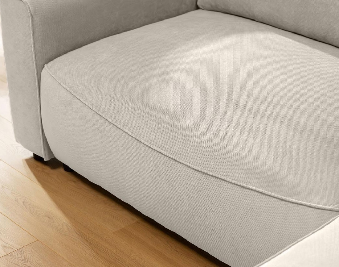 Canapé d'angle droit 4 places convertible avec coffre en tissu texturé Aurelia Canapé d'angle droit 4 places convertible avec coffre en tissu texturé Aurelia