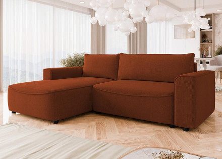 Canapé d'angle gauche 4 places convertible avec coffre en tissu texturé Aurelia
