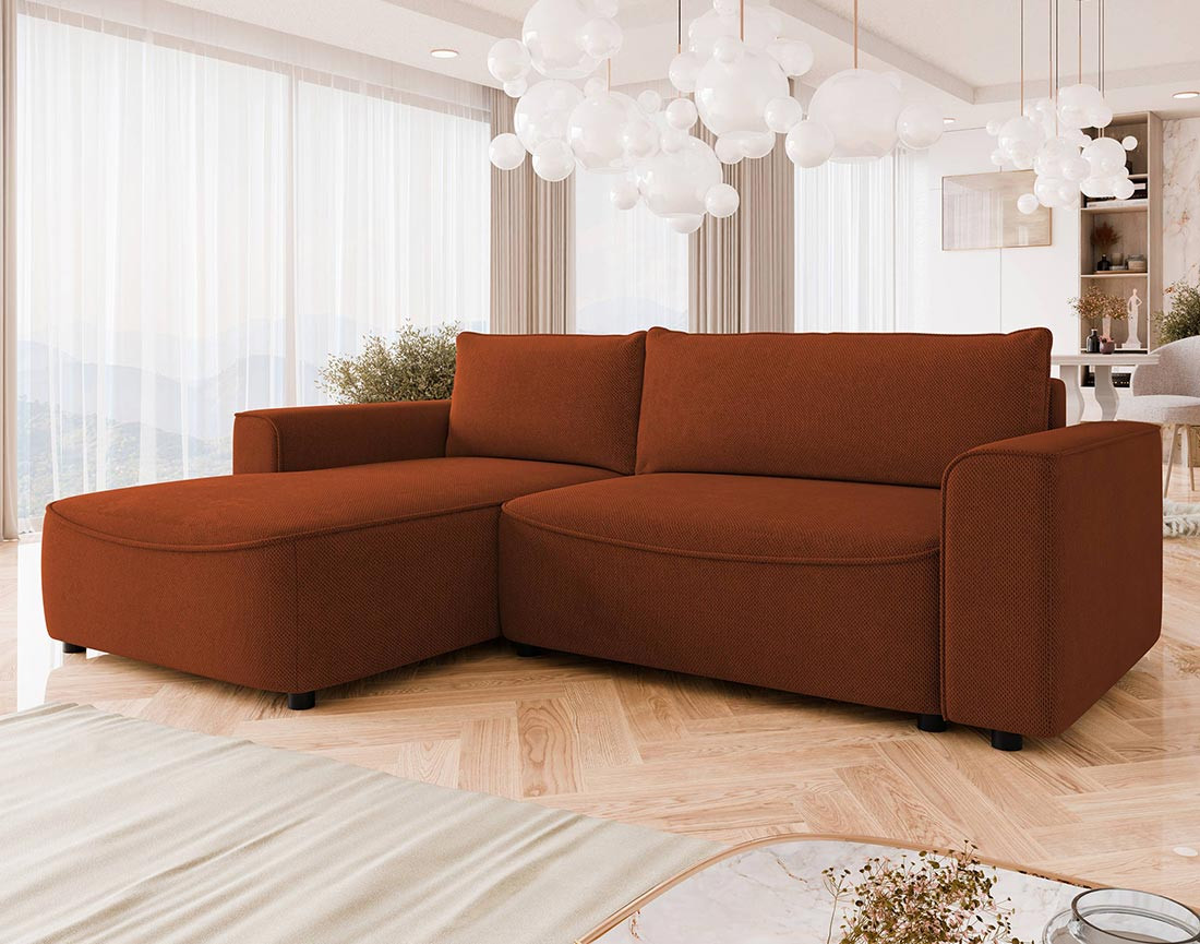 Canapé d'angle gauche 4 places convertible avec coffre en tissu texturé Aurelia