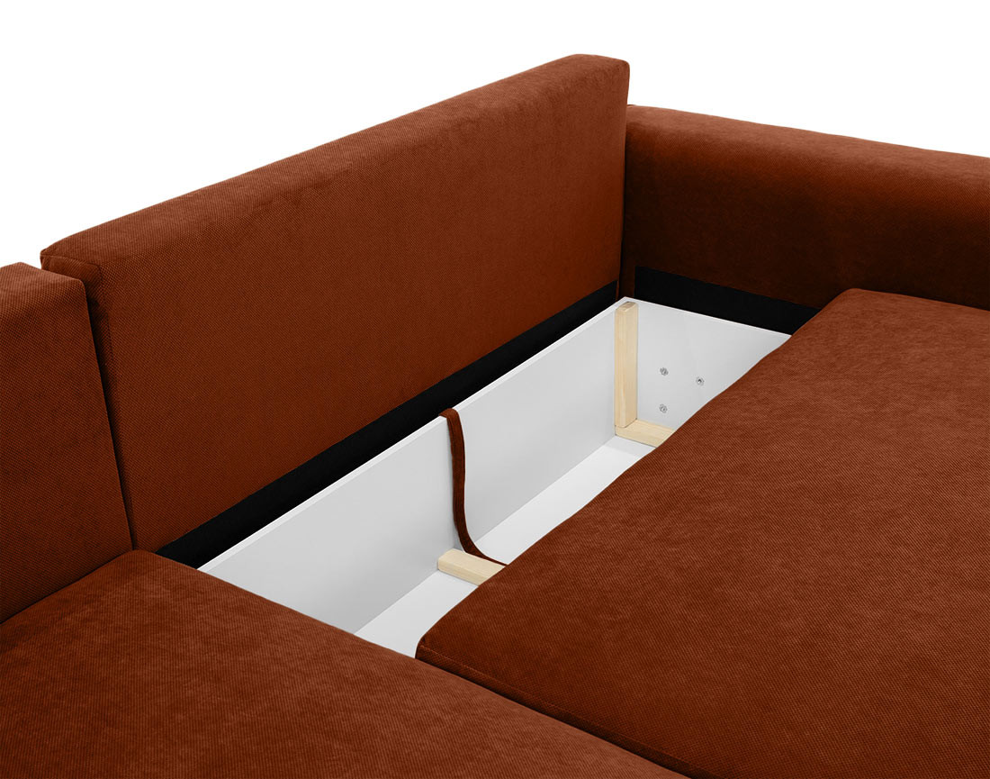 Canapé d'angle gauche 4 places convertible avec coffre en tissu texturé Aurelia