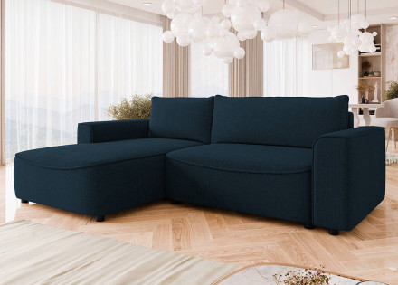 Canapé d'angle gauche 4 places convertible avec coffre en tissu texturé Aurelia