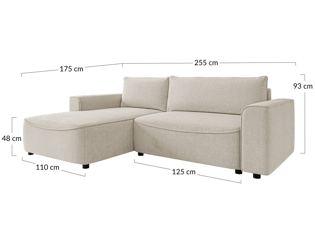 Canapé d'angle gauche 4 places convertible avec coffre en tissu texturé Aurelia