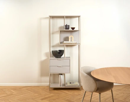 Étagère filaire métal avec plaquage en bois blanchi avec tiroirs 77 cm gris Anthea