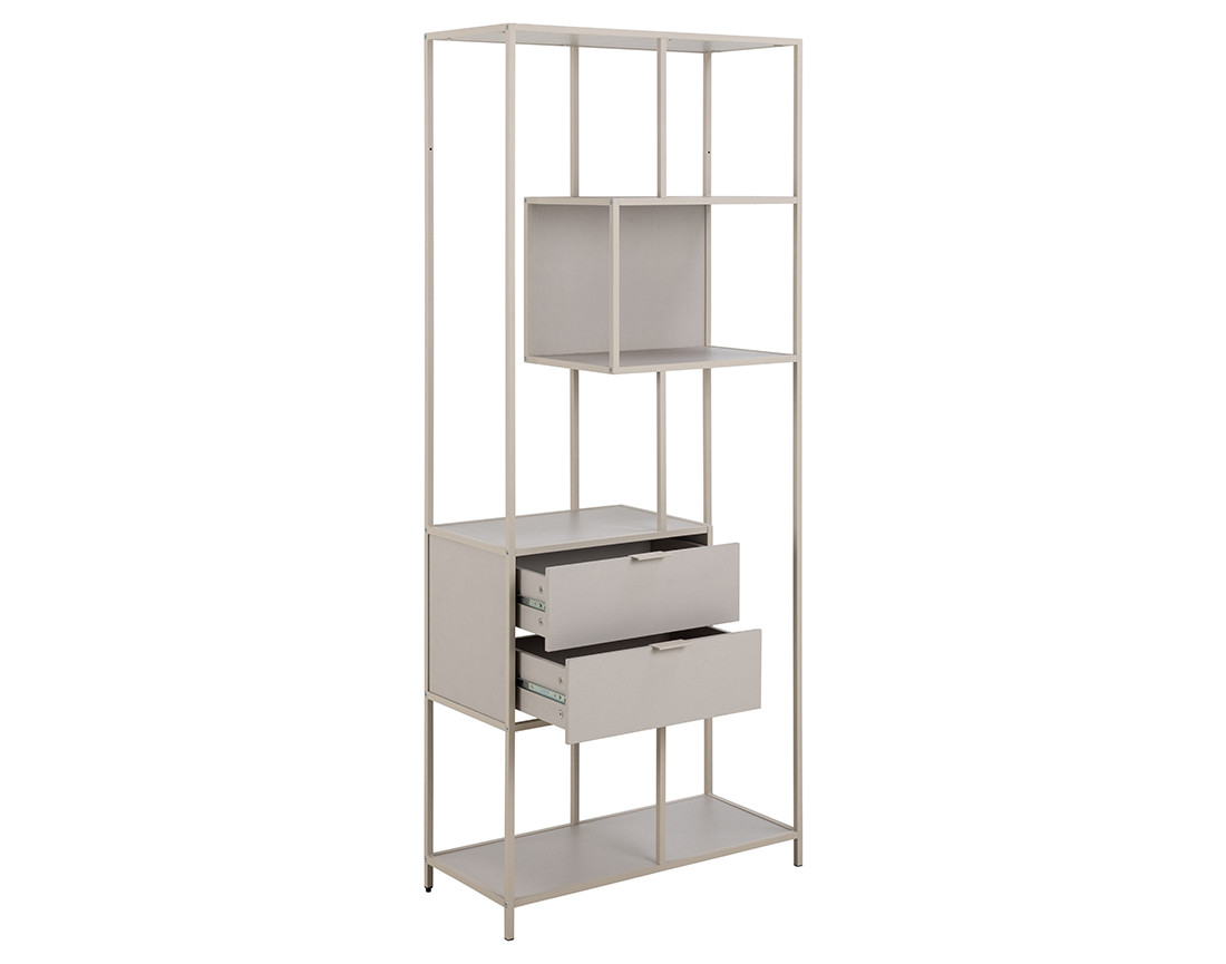 Étagère filaire métal avec plaquage en bois blanchi avec tiroirs 77 cm gris Anthea