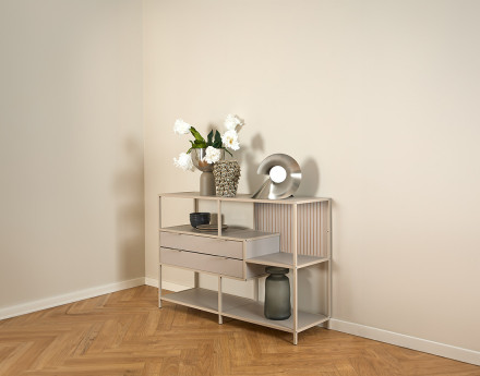 Étagère filaire métal avec plaquage en bois blanchi avec tiroirs 114 cm gris Anthea