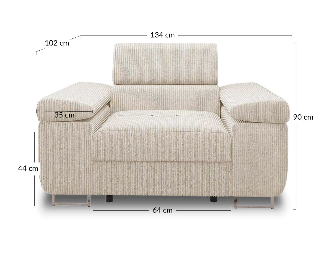 Fauteuil Pablo en velours côtelé - têtière ajustable