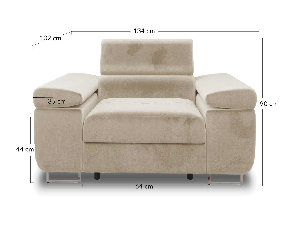 Fauteuil avec têtière ajustable en velours Pablo
