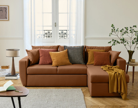 Canapé d'angle réversible 4 places convertible avec coffre en simili Astoria