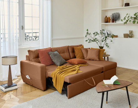 Canapé d'angle réversible 4 places convertible avec coffre en simili Astoria