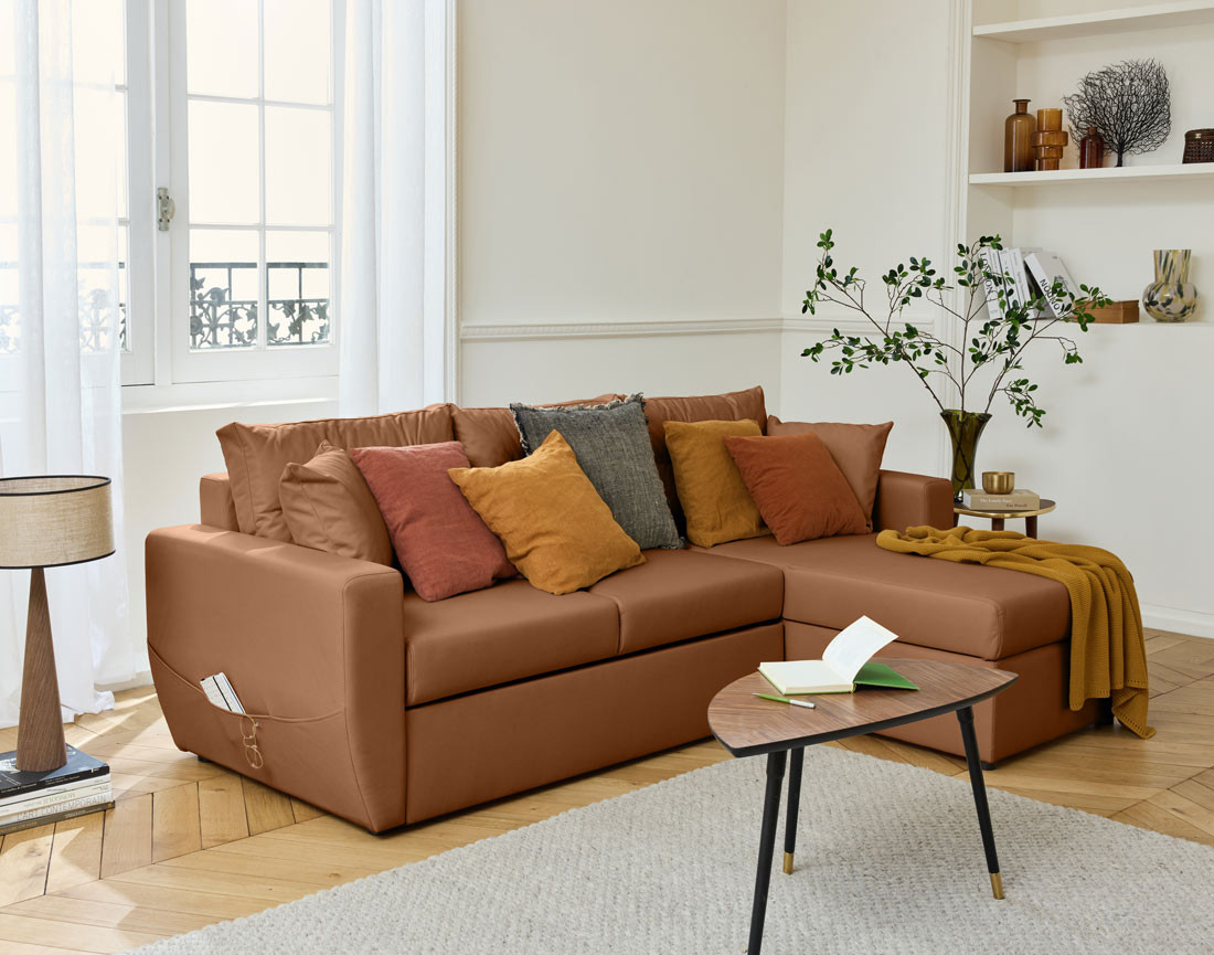 Canapé d'angle réversible 4 places convertible avec coffre en simili Astoria