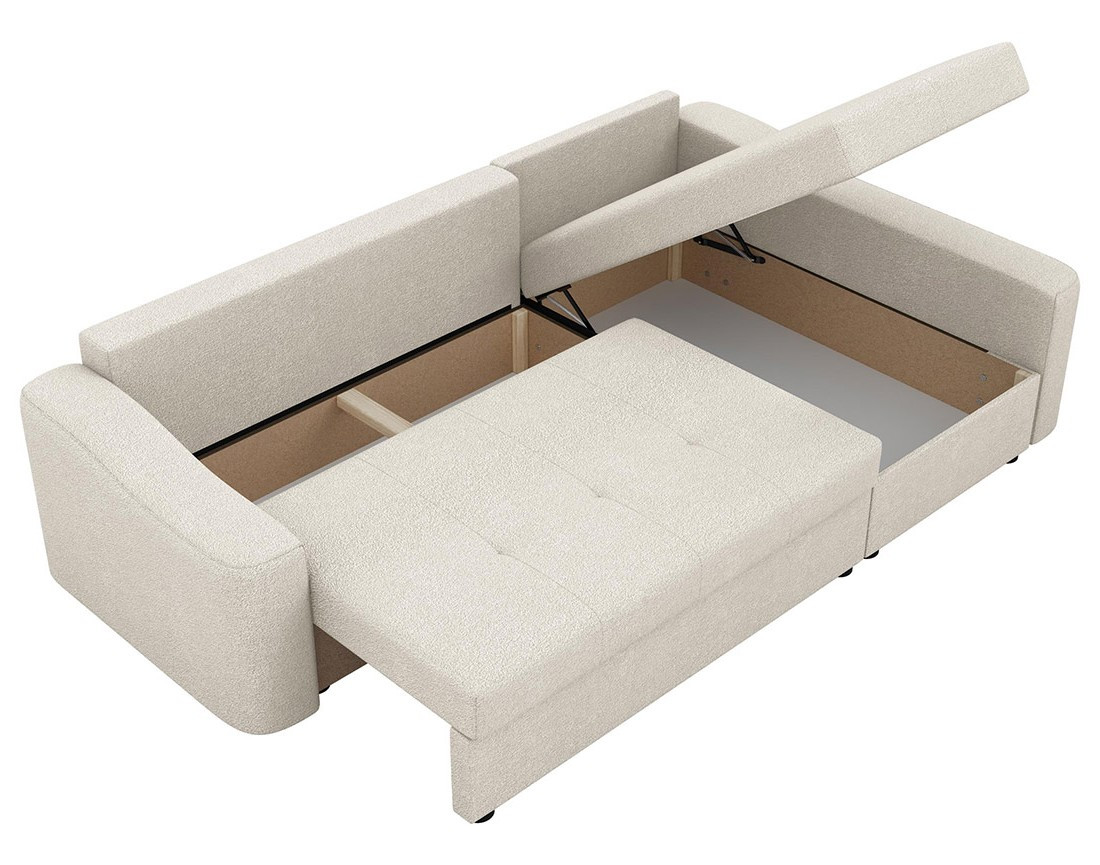 Canapé d'angle droit 4 places convertible avec coffre en tissu texturé Claudia