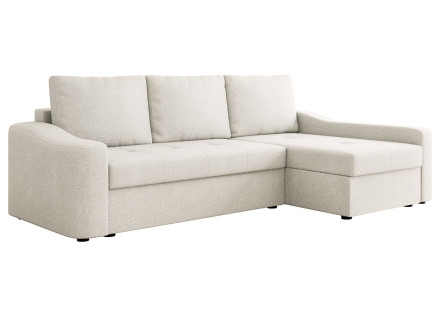 Canapé d'angle droit 4 places convertible avec coffre en tissu texturé Claudia